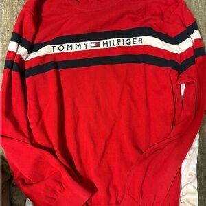 Tommy Hilfiger Red Crewneck with Navy & White Stripes